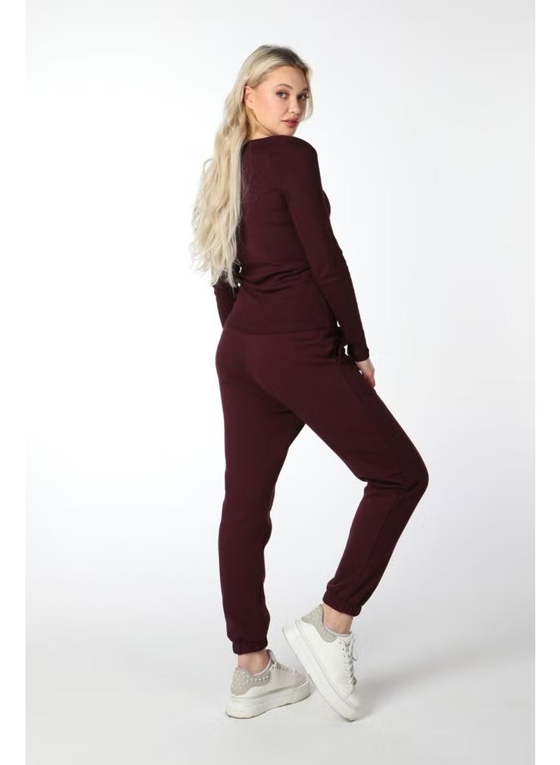 Defy's Women's Long Sleeve V Neck T-Shirt Plum - Image 1